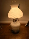 Vintage White Milk Glass Hobnail Hurricane Electric Table Lamp 1950s-60s