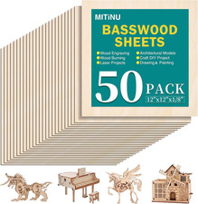 50 Pack Basswood Sheets for Crafts,12"X12"X1/8" 3Mm Thick Plywood Sheets with Sm