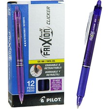 Pilot Frixion Ball Clicker 0.7 Retractable Erasable Purple Gel Ink Pen, Bx of 12