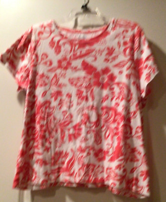 Croft & Barrow Classic Tee women s XXL CORAL Floral cotton short sleeve shirt