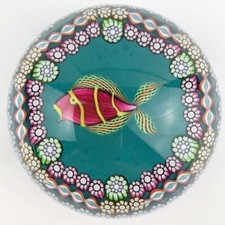 Perthshire Kissing Fish Millefiori Hexagon Twist Aquatic Lampwork SE Paperweight