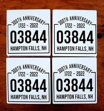 Hampton Falls NH 03844 300th Anniversary Coaster Set Cork Backing Housewarming