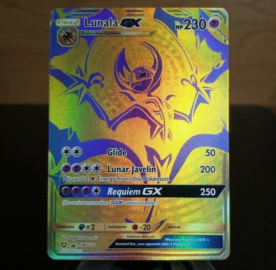 GOLD FULL ART Lunala GX ULTRA RARE Pokemon SM103a Hidden Fates Black Star  Promo