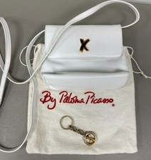 Paloma Picasso Small White Leather Pocketbook Shoulder Bag Keychain & Dust Cover