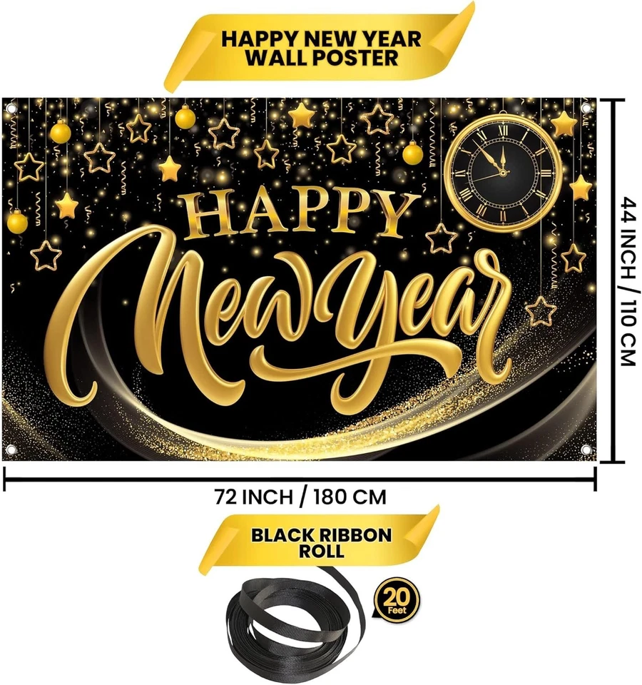 2025 New Year Eve XtraLarge Banner - Premium Black & Gold Photography Backdrop - Image 4 of 4
