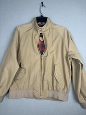 Vintage Fox Run Jacket Mens 42 Beige Khaki  Plaid Lined Mock Collar Utility 3932