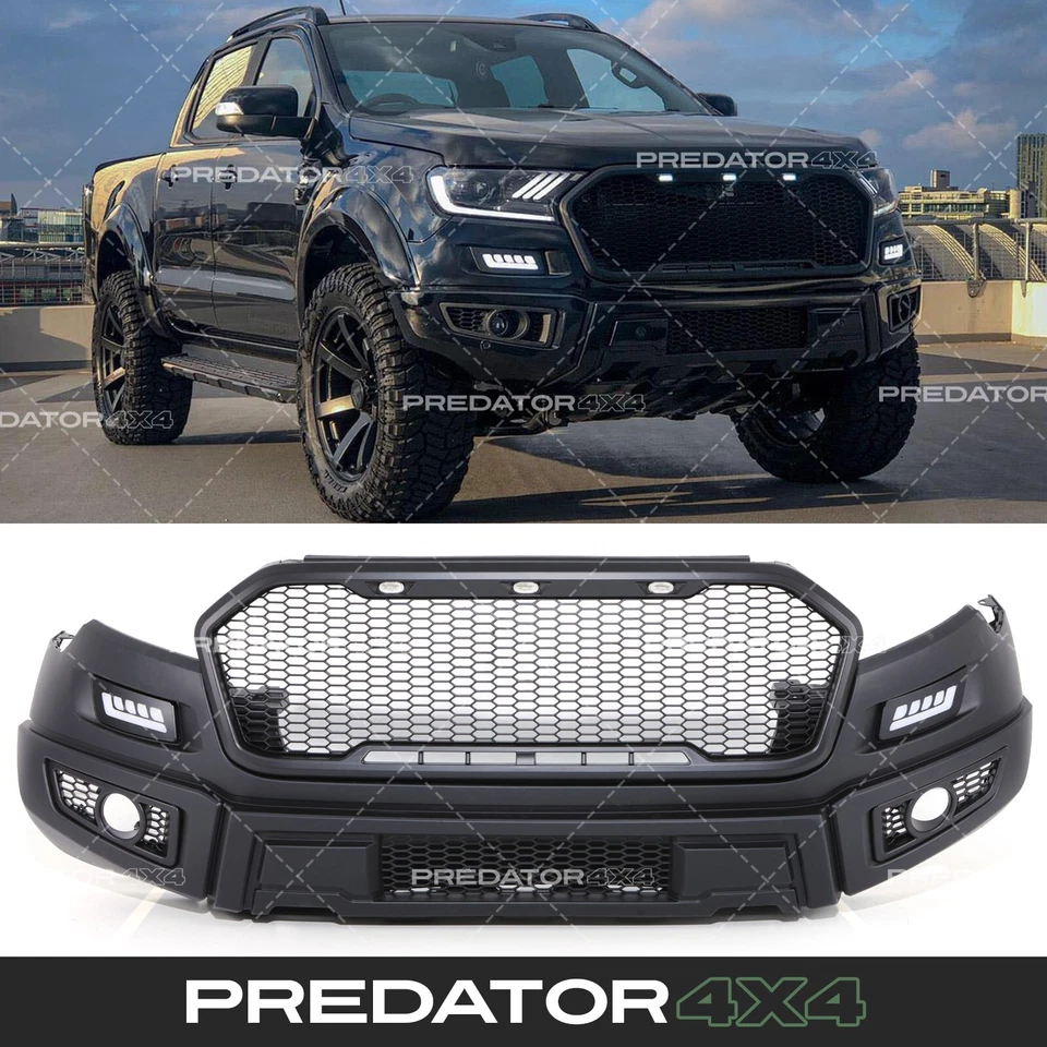MATTE BLACK RAPTOR STYLE LOOK FRONT BUMPER & GRILLE FOR FORD RANGER T7 T8 15-22