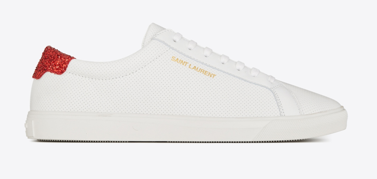 Sneakers Andy Saint Laurent bianche in pelle con glitter cristallo rosso taglia 37