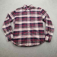 J Crew Shirt Mens Large Red Plaid Slim Fit Oxford Button Down Casual Outdoors