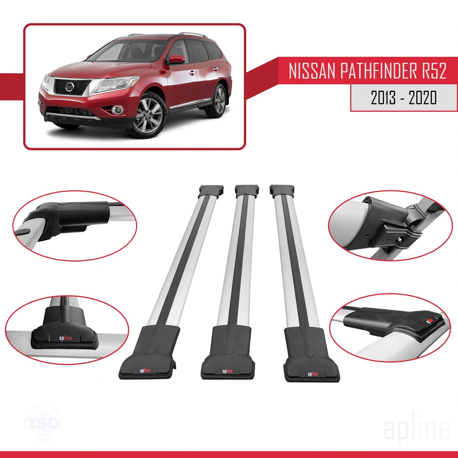 Barres de toit FLY pour Nissan Pathfinder 4 R52 2013-2020 en aluminium aérodynamique gris - 4