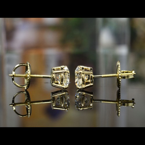 2.00 Ctw. Round Cut Diamond 4 Prong Earrings E VS1 14kGold Push or Screw Back - Picture 6 of 9
