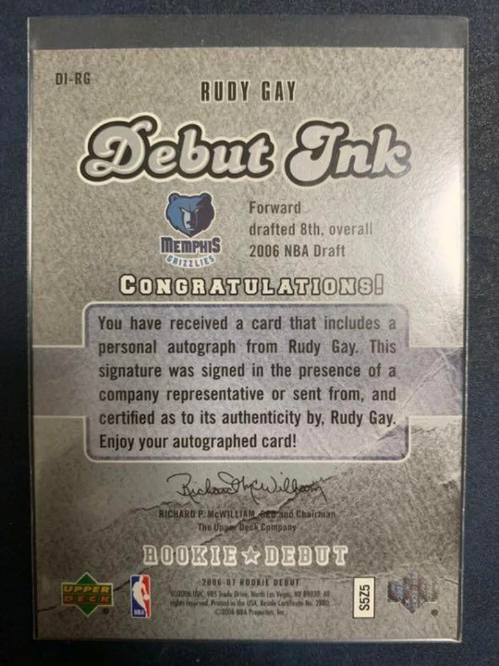 2006 Upper Deck Rudy Gay Memphis Grizzlies RC Auto From Japan #DI-RG - Image 2 of 4