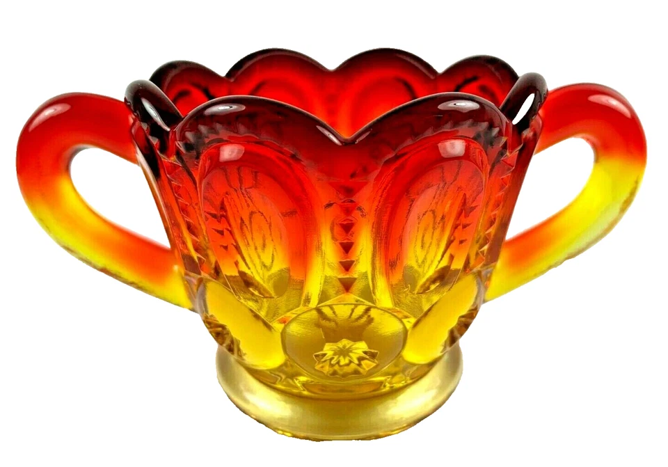 Vintage L.E. Smith Amberina Vidrio Crema y Azúcar Set Luna y Estrellas Foto 2 de 4