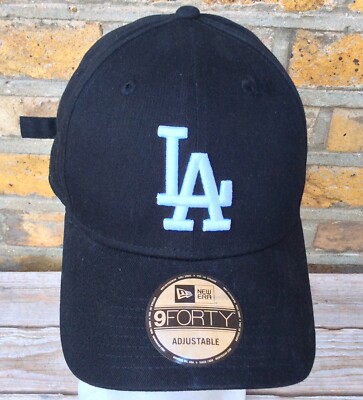NEW ERA LA Dodgers Baseball Cap 9Forty MLB Black White Strapback HAT W22 