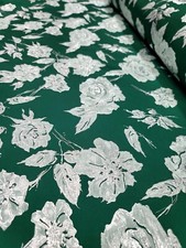 Metallic Floral Brocade Fabric By Yard Emerald Green Silver Floral Embossed