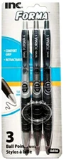 Inc. Forma Retractable Ball Point Pens 1.0 mm, Pack of 3 Gray (Black Ink) 