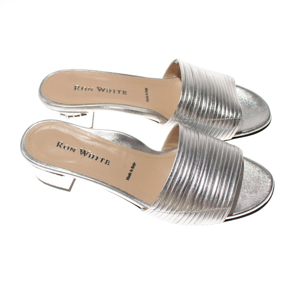 Ron White NWB Evena Slip On Sandals Size 38/7.5 US Metallic Silver w Mirror Heel - Image 3 of 4