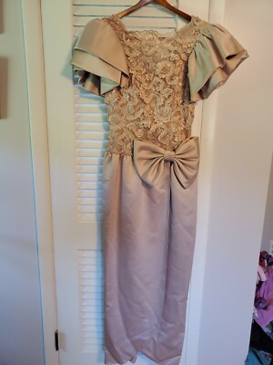 Vintage David Morris Medium Tan Formal Dress 1980s Prom Lace Bows Tacky  Odor Euc | eBay