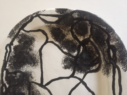 VINTAGE MOISE GROSS HAND THROWN BLACK & WHITE STUDIO POTTERY OVAL PLATTER - Picture 5 of 9