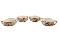 Vtg Royal Satsuma Nippon Open Salt Cellars w/Handles Japanese Gold Moriage 2"x1"