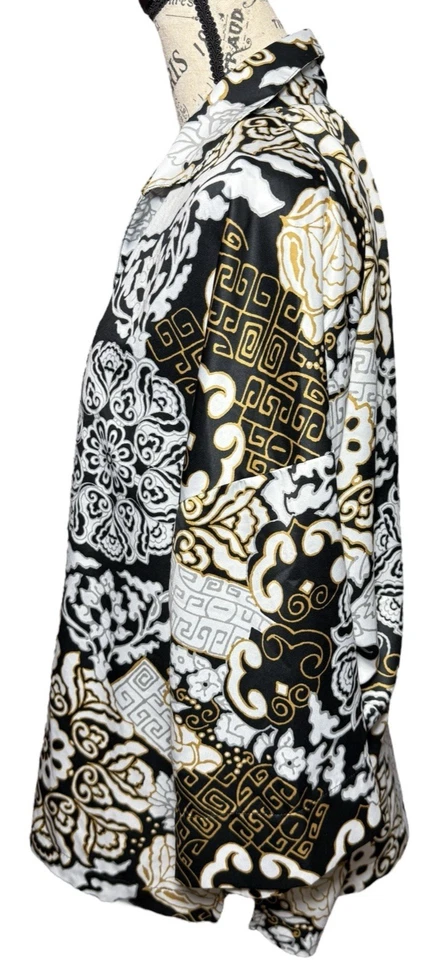 Conjunto de pijama NATORI para mujer mediano negro dorado satinado túnica floral pergamino ropa de dormir Foto 4 de 4