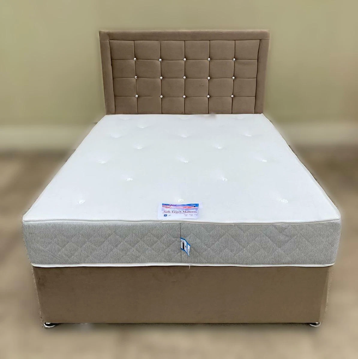 CRUSHED VELVET DIVAN BED BASE ONLY 54 INCH Floor Standing SAVANNAH HEADBOARD
