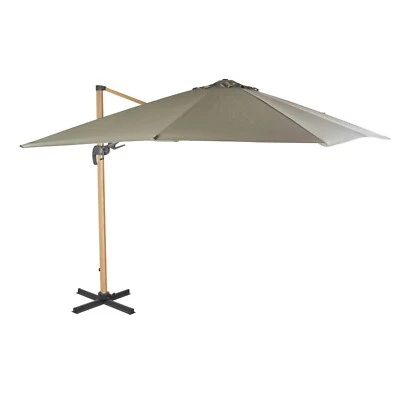 Parasol déporté 3x3m en aluminium imitation bois et toile vert kaki - Photo 1/4