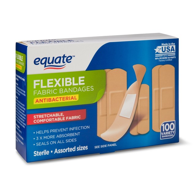 Equate Flexible Antibacterial Fabric Bandages 100 Ct First Aid