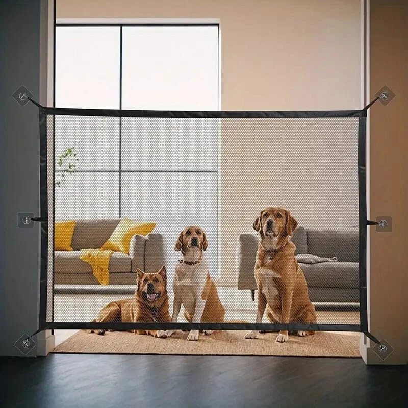Retractable Pet Child Safety Gate Durable Dog Mesh Barrier for Doorways Stairs - Image 2 of 4