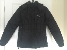 Fat Face Ski Jacket Black Padded Duvet Detachable Hood Duck Down Size 8