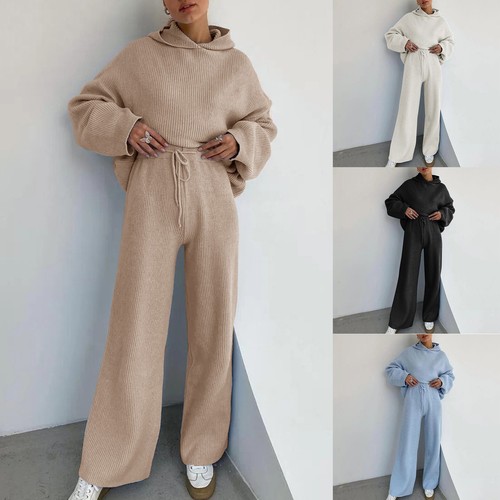 Women 2 Piece Outfits Sets Long Sleeve Hoodie Pullover Wide Leg Pants Sweatsuit