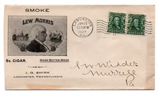 Antique Advertising Postal Cover Lew Morris Cigars , J.G. Shirk Lancaster 1907