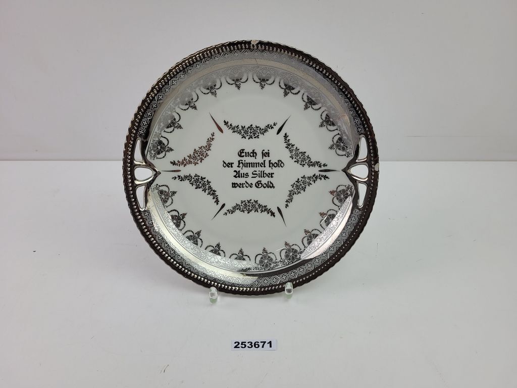 Prunkteller Silberhochzeit Porzellan Durchbruch Spruch Gedenkteller Deko #253671