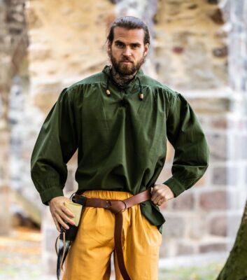 Mittelalter Wikinger LARP Hemd Farman Stehkragen Baumwolle grün