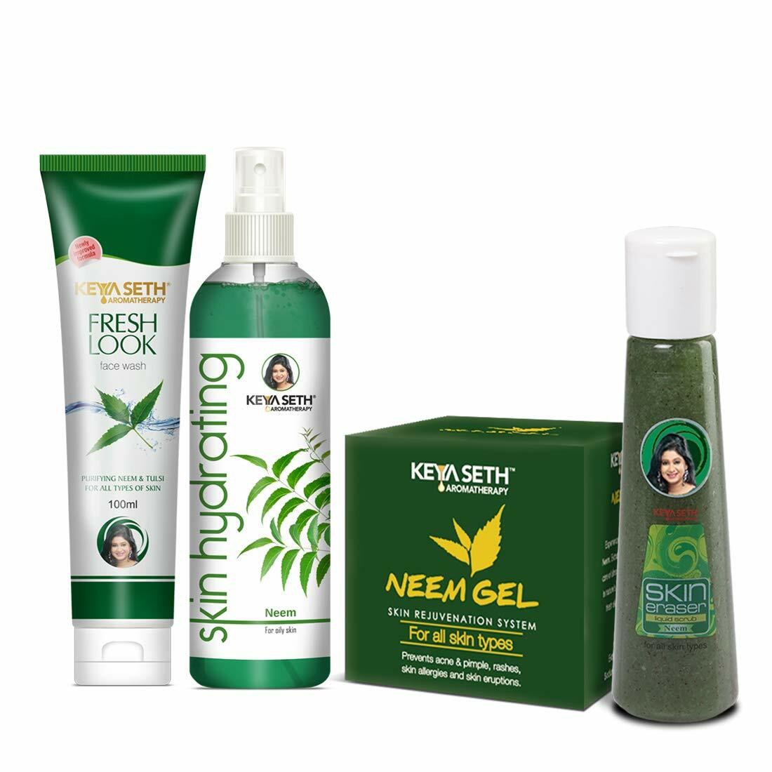 KEYA SETH Neem Essential Skin Care Scrub,Toner,Facewash & Moisturieser KIT Nowy wygląd pracy, zysk