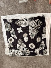 Anuschka Gorgeous Large Printed Satin Square Scarf Butterfly Flower Black White