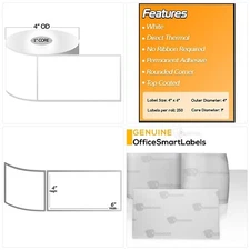 4" x 6" [ OfficeSmartLabels ] ZE Direct Thermal Labels, Compatible with Zebra Pr