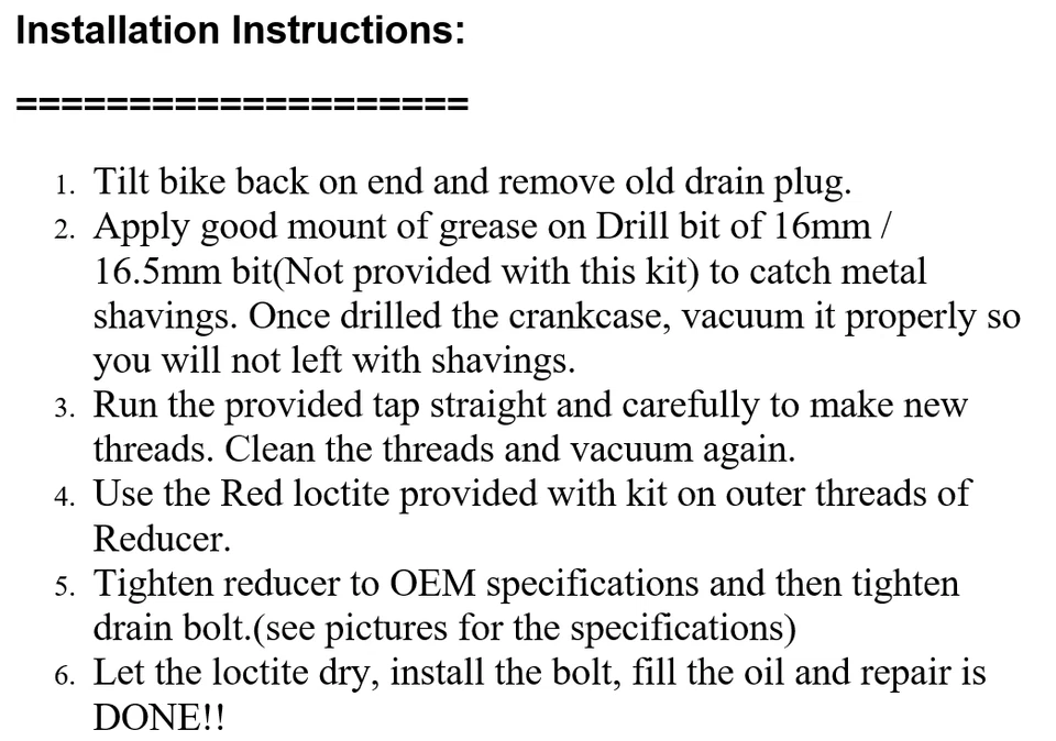 Yamaha Raptor 700 Reducer OIL DRAIN PLUG Bolt AFTER Major Thread stripped Repair - Image 3 of 4
