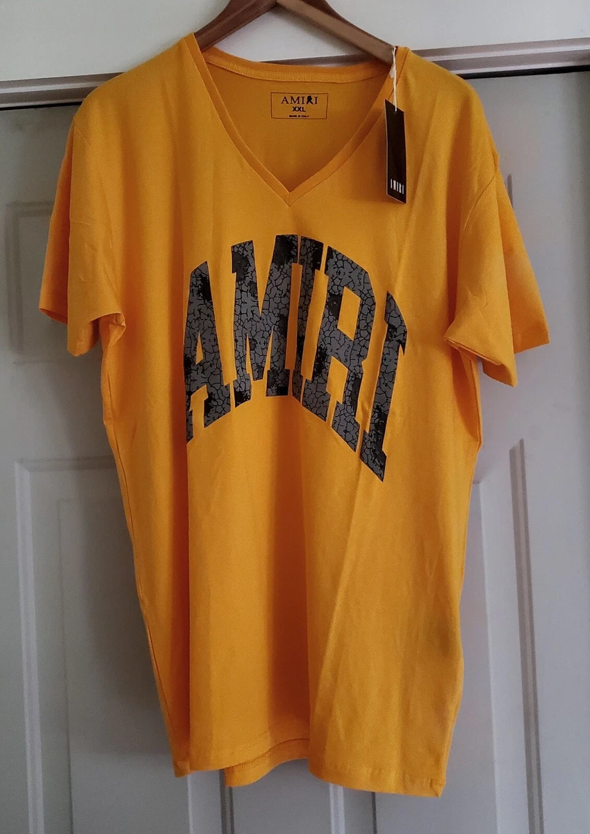 Amiri Cotton V-Neck Logo T-Shirt Yellow - Size XXL $460 - NEW