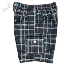 Kanu Surf Mens Gray Plaid Swim Trunks Shorts Drawstring Elastic Waistband Sz XL