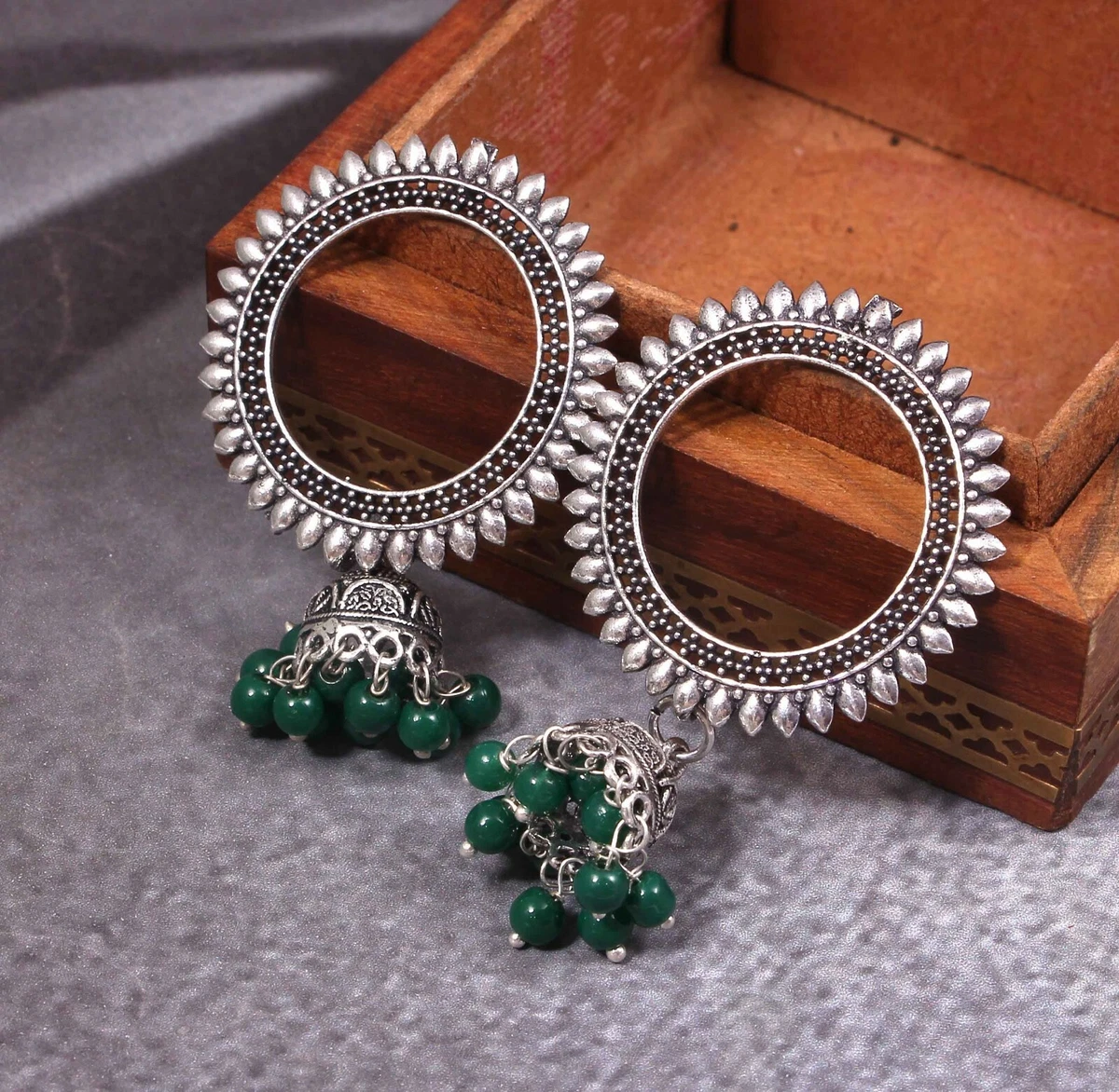 Oxidized Silver Plated handmade Circle Studs Jhumka Jhumki Earrings Women GZHGT