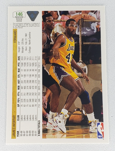 1991-92 Upper Deck Basketball James Worthy #146 Los Angeles Lakers NBA HOF - Picture 2 of 2