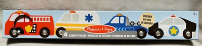 NEW Melissa & Doug Rescue Vehicles 4pc Children's Wooden Play Cars Set