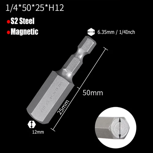 H0.9 to H14 Hexagon Magnetic Bit Socket Wrenches S2 Steel 1/4" for Hexagon Bolts - Picture 22 of 30