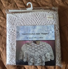 NIP - Crochet Vinyl Lace Tablecloth - 36" Round White