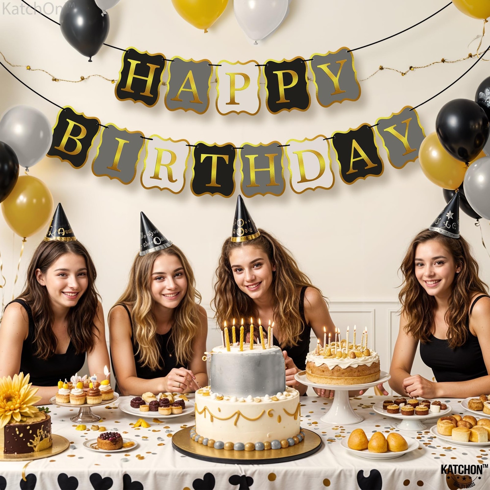 KatchOn, Black and Gold Happy Birthday Banner - 10 Feet, NO DIY | Happy Birth...