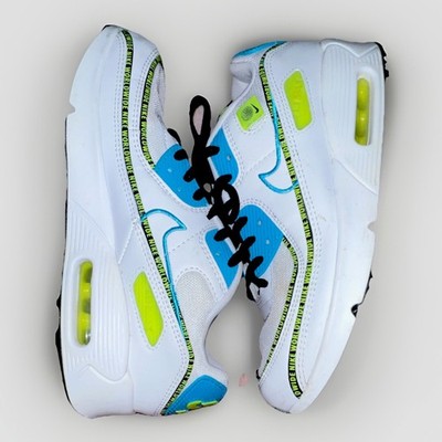 Nike Air Max White Blue Neon Yellow Low Top Men's Sneakers Lace Up 5.5 