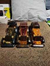 Vintage and Handmade Classic Wooden Cars Collectible Display Set of 3 Rare