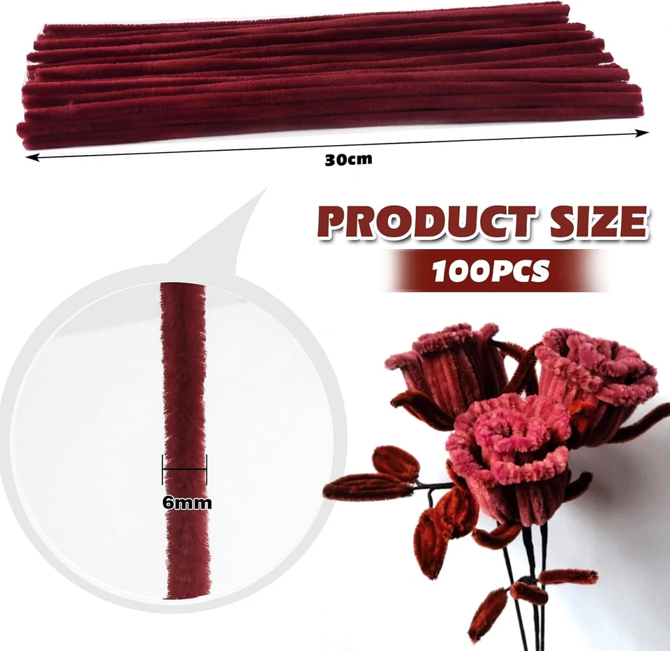 Pfeifenreiniger Weinrot Chenilledraht Basteln 100 Stück 30cm 6mm Handwerksprojek - Bild 2 von 4