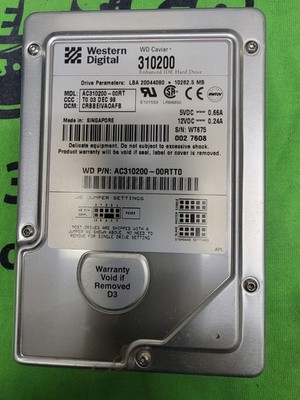 Western Digital 10.2GB IDE Hard Drive HDD - AC310200-00RTT0